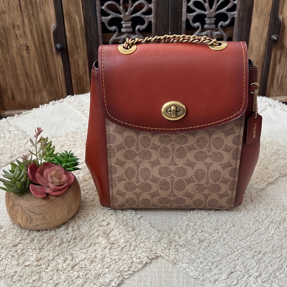 🍁NWT Coach Signature Parker Tan/Rust Backpack Rare Find! Gorgeous!! - Picture 1 of 14